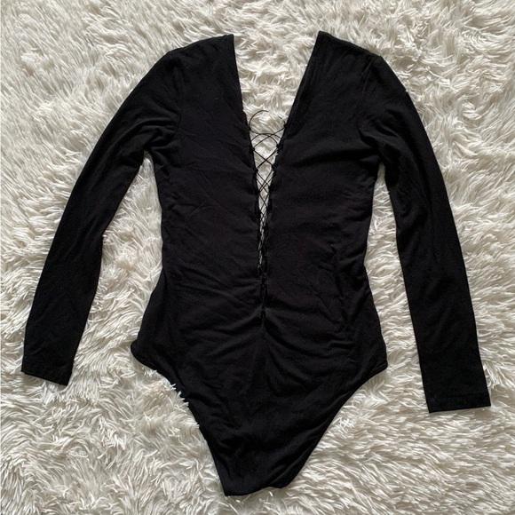 NWT alexander wang t lace up black bodysuit sz L - Picture 4 of 8